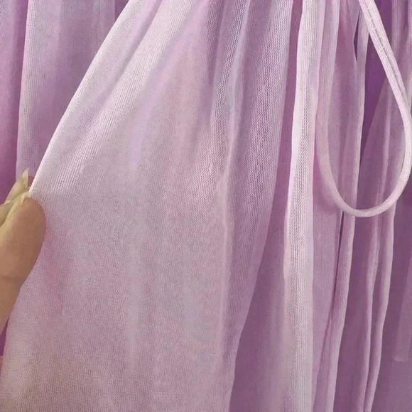 Vintage 1950s Sheer Pink Robe/Cape Chiffon Mid Length Ballon Sleeves Size Medium - Picture 9 of 10